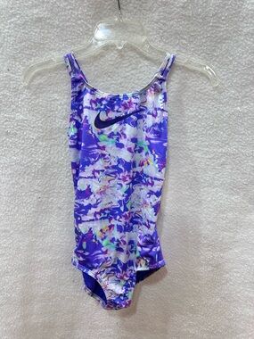 Nike Girls Purple & White Marble One-Piece Swim Suit